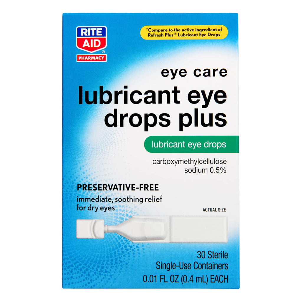 [Australia] - Rite Aid Lubricant Eye Drops Plus - 30 Vials | Carboxymethylcellulose Sodium 0.5% | Sterile, Preservative-Free, Single Use Containers | Eye Drops for Dry Eyes | Artificial Tears | Refresh Tears 