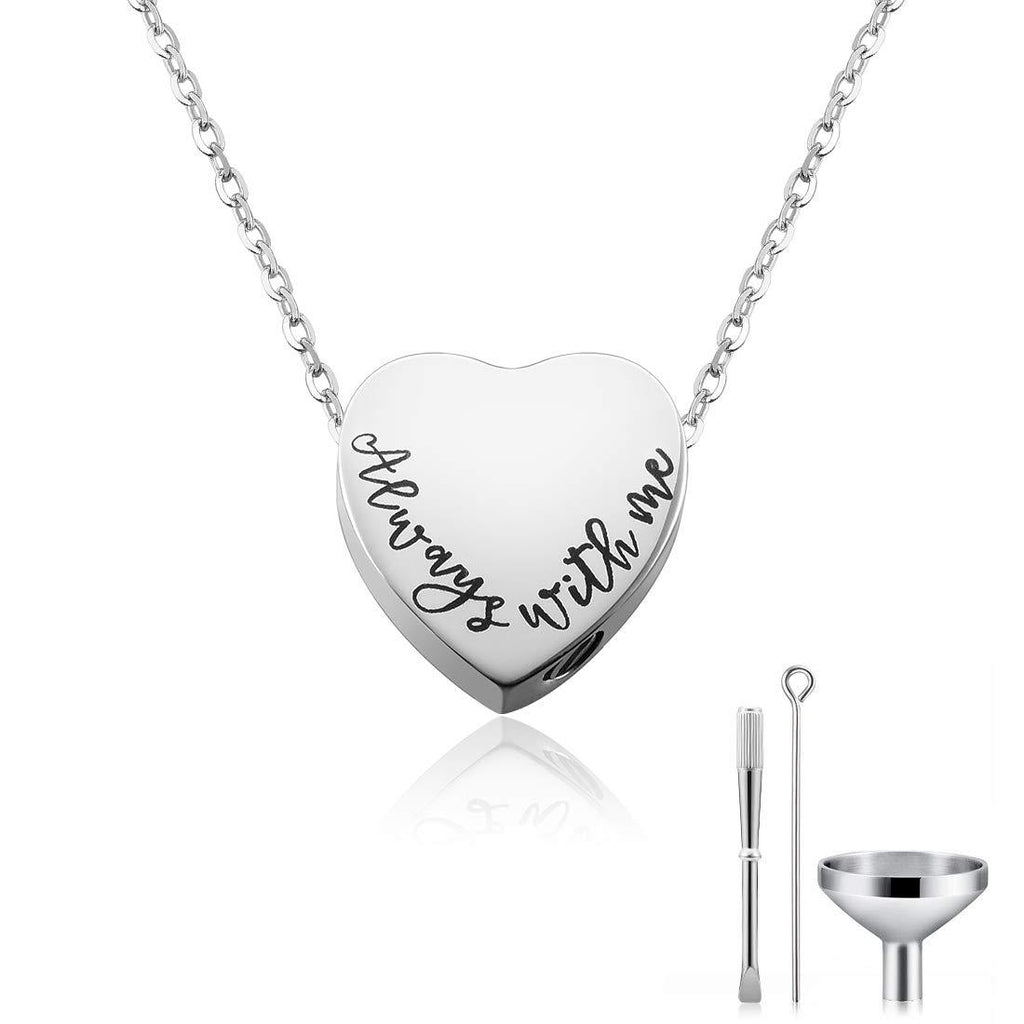 [Australia] - Cat Eye Jewels Stainless Steel A Piece of mMy Heart has Wings Heart Pendant Cremation Keepsake Ash Holder Memorial Urn Necklace for Ashes with Funnel Kit Silver & Black Multi 