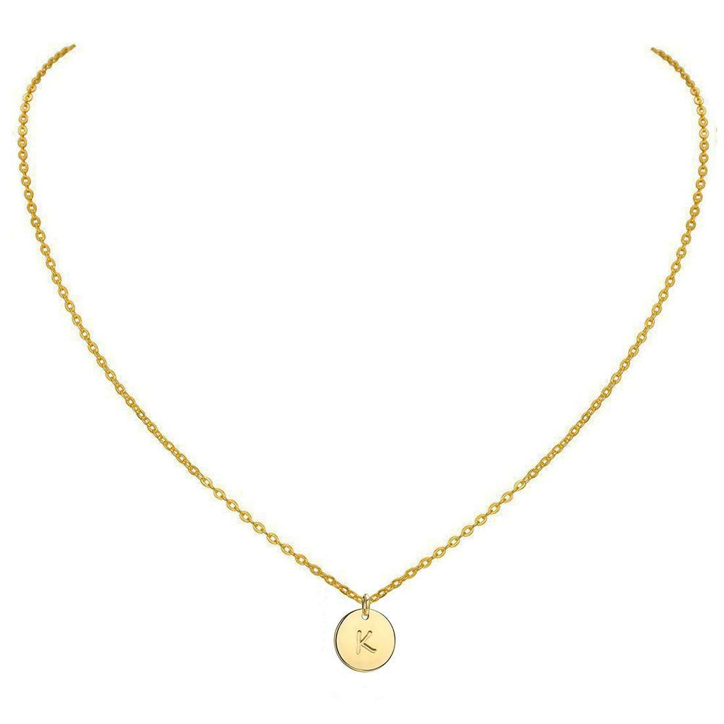 [Australia] - MOMOL Gold Initial Necklace, 18K Gold Plated Stainless Steel Coin Pendant Engraved Heart Letter Necklace Delicate Disc Pendant Personalized Name Necklace for Women Girls K 