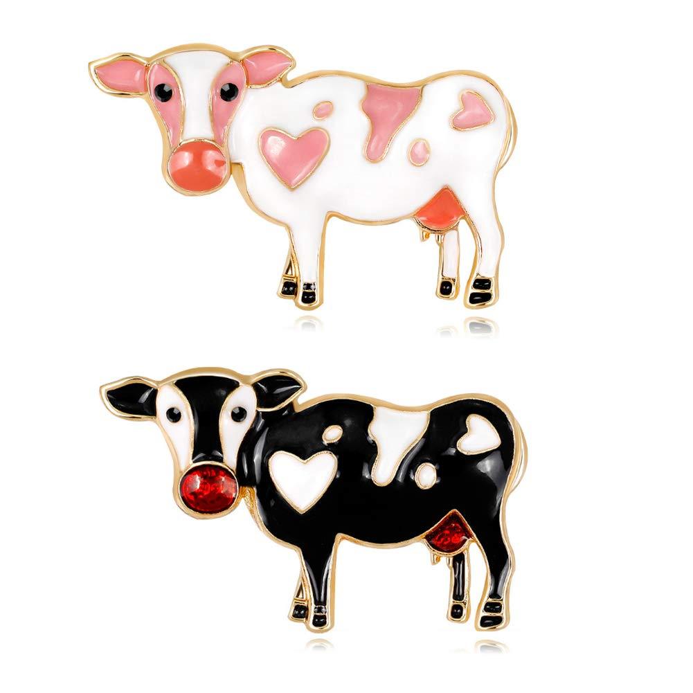 [Australia] - 2pcs Charming Milk Cow Brooch Pins Alloy Enamel Dairy Cow Breastpin Lapel Pin Set Cloth Decoration for Women Teen Girl Kids 