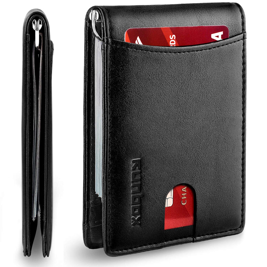 [Australia] - RUNBOX Minimalist Slim Wallet for Men with Money Clip RFID Blocking Front Pocket Leather Mens Wallets 3 Balck 