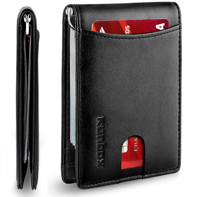 [Australia] - RUNBOX Minimalist Slim Wallet for Men with Money Clip RFID Blocking Front Pocket Leather Mens Wallets 3 Balck 