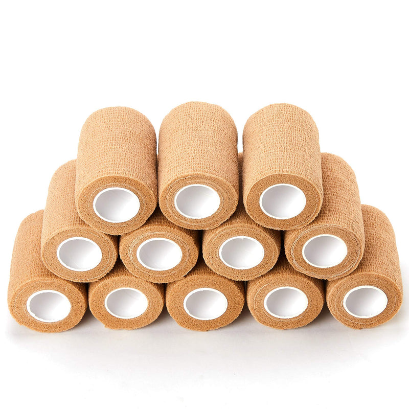 [Australia] - 12 Rolls Self Adhesive Bandage Wrap, 3 inches X 5 Yards, Cohesive Tape Vet Wrap for First Aid, Sports, Wrist and Ankle (Beige, 3 inch) Beige 