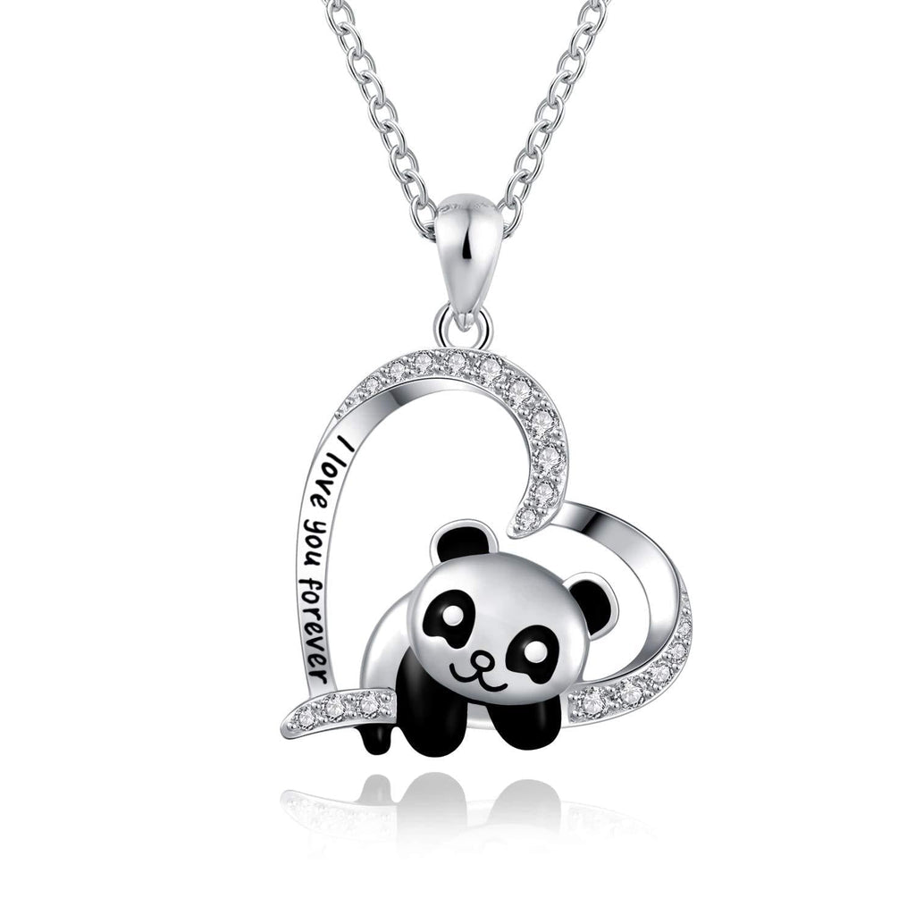 [Australia] - ACJNA 925 Sterling Silver Panda Bear Necklace Bamboo Heart Pendant Engraved I Love You Forever Women Jewelry cute panda 