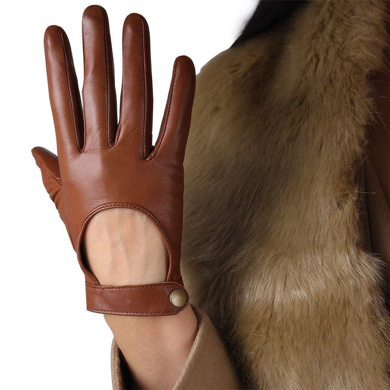 [Australia] - DooWay Women Sexy Leather Gloves Touchscreen Texting Genuine Sheepskin Cosplay Costume Driving Motorcycle Full Finger Gloves Light Brown 