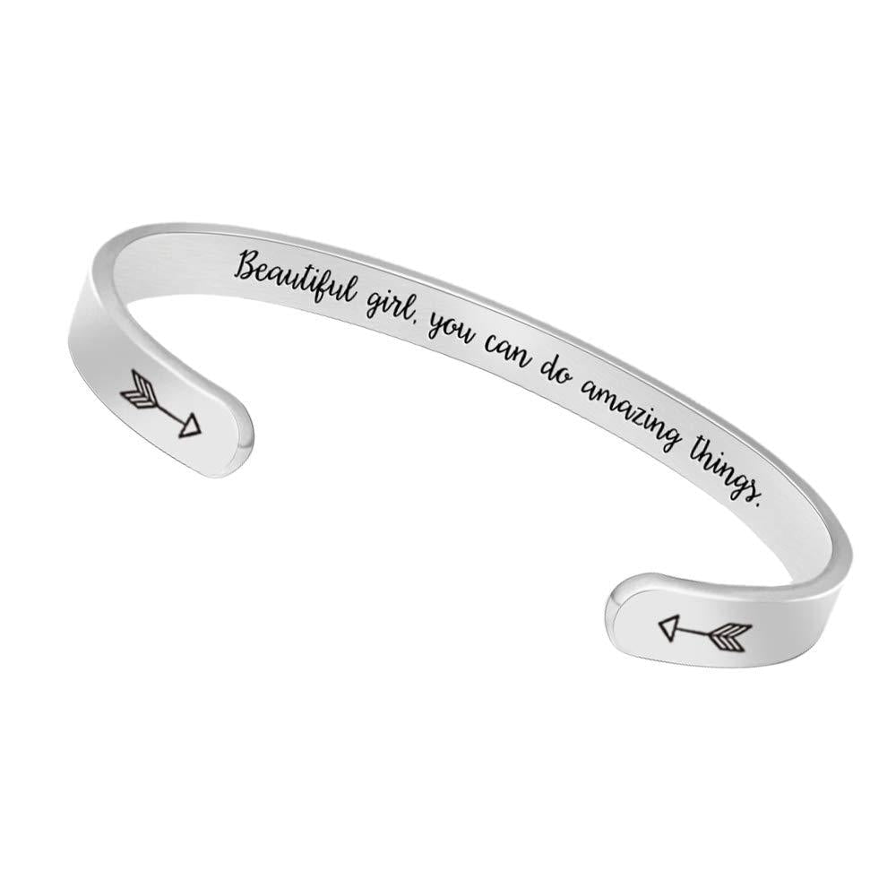 [Australia] - Btysun Bracelets for Women Inspirational Gifts for Women Girls Motivational Birthday Cuff Bangle Friendship Personalized Mantra Jewelry Come Gift Box 0 Beautiful girl you can do amazing things 