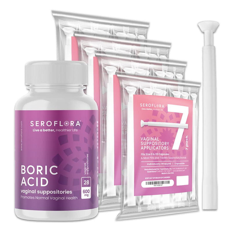 [Australia] - Seroflora Boric Acid Vaginal Suppositories 600 mg 28ct. + Suppository Applicator 28ct. Bundle - Feminine Health - Vaginal Health pH Balance for Women - Supports Vaginal Odor Control 