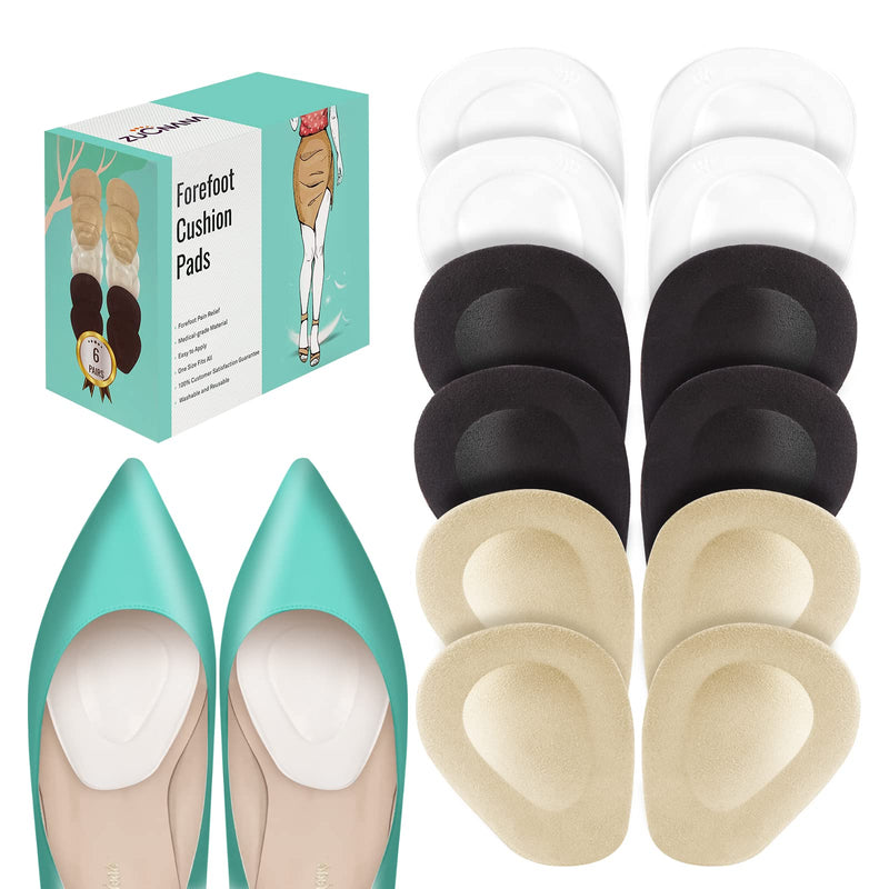 [Australia] - (12 Pieces)Metatarsal Pads for Women | Reusable Ball of Foot Cushions for Women High Heels | Soft Gel Shoe Inserts for Foot Pain Relief from Mortons Neuroma and Callus | Anti-Slip One Size Fits Any Beige + Black + Clear 