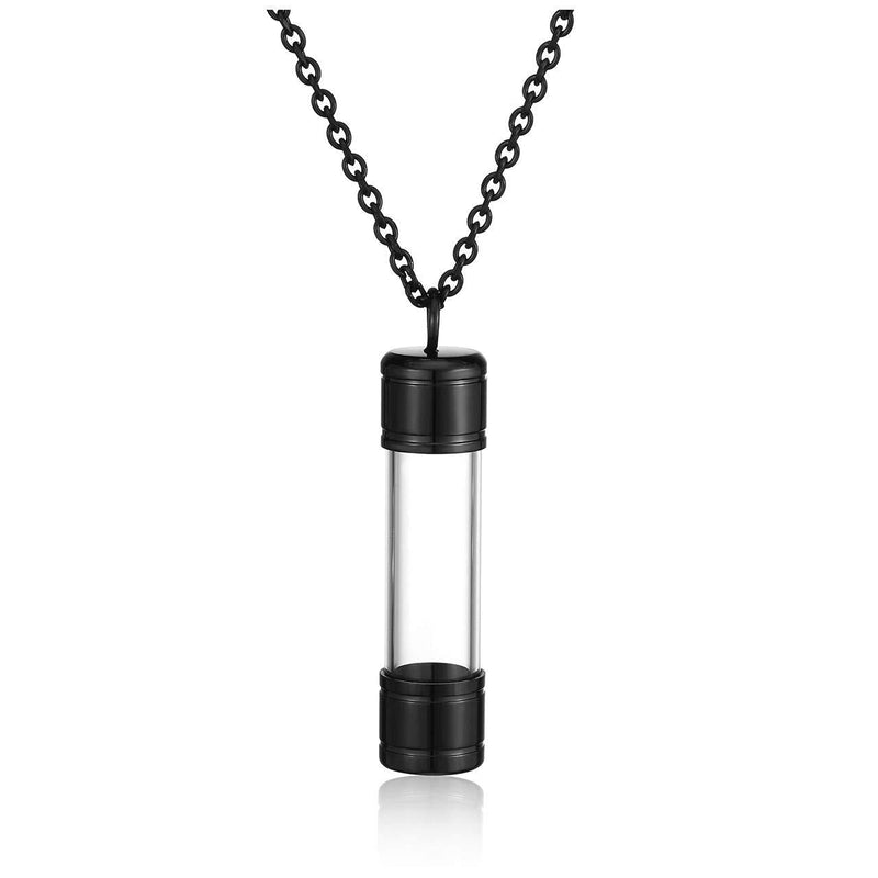 [Australia] - Zysta Engraving Acrylic Clear Tube Cremation Necklace Personalized Ash Urn Cylinder Container Vial Bottle Pendant Necklaces Customized Memorial Keepsake Vial Locket Stainless Steel 24 inches Chain Black non-engraving 