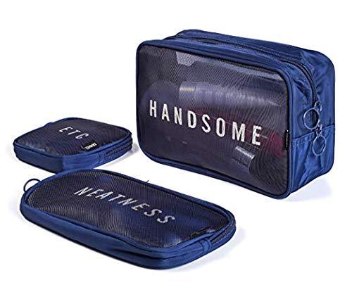 [Australia] - Mesh Cosmetic Bags Set 3 Pieces See Through Make Up Pouch Bag Clear Toiletries Organizer (Navy) Navy 