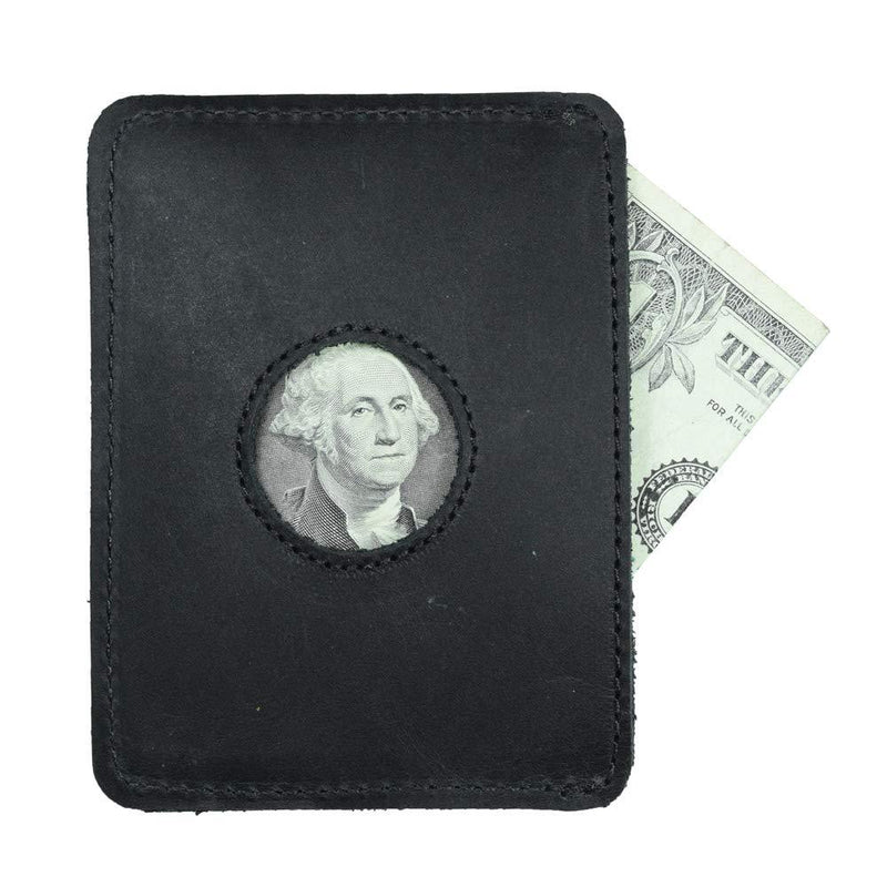 [Australia] - Hide & Drink, Leather Card Holder With Window, Holds Up to 2 Cards Plus Folded Bills/Wallet/Organizer, Handmade - Charcoal Black 