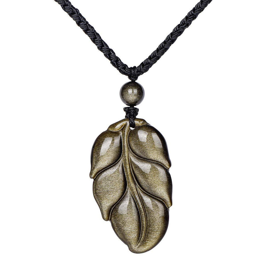 [Australia] - HASKARE Natural Energy Stone Pendant Engraved Black Obsidian Healing Necklace Adjustable Size 27.5inch 