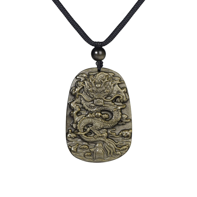 [Australia] - HASKARE Natural Energy Stone Pendant Engraved Black Obsidian Healing Necklace Adjustable 27.5" Golden Obsidian 