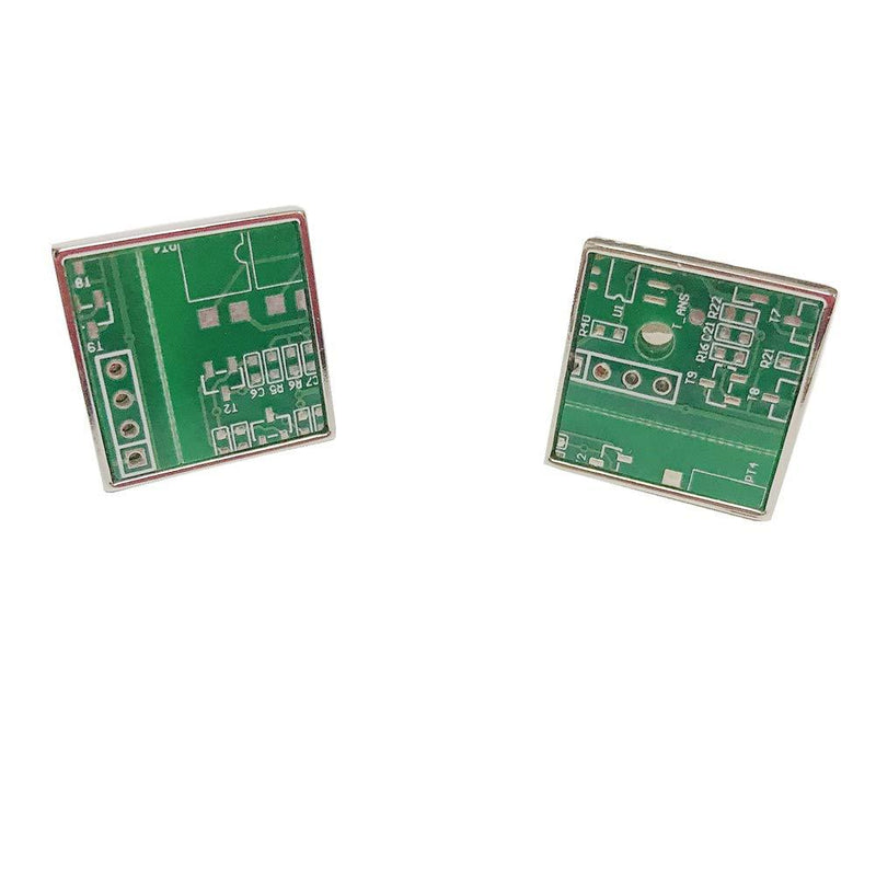 [Australia] - Upcycled Real Circuit Board Pieces Pair Cufflinks Green 