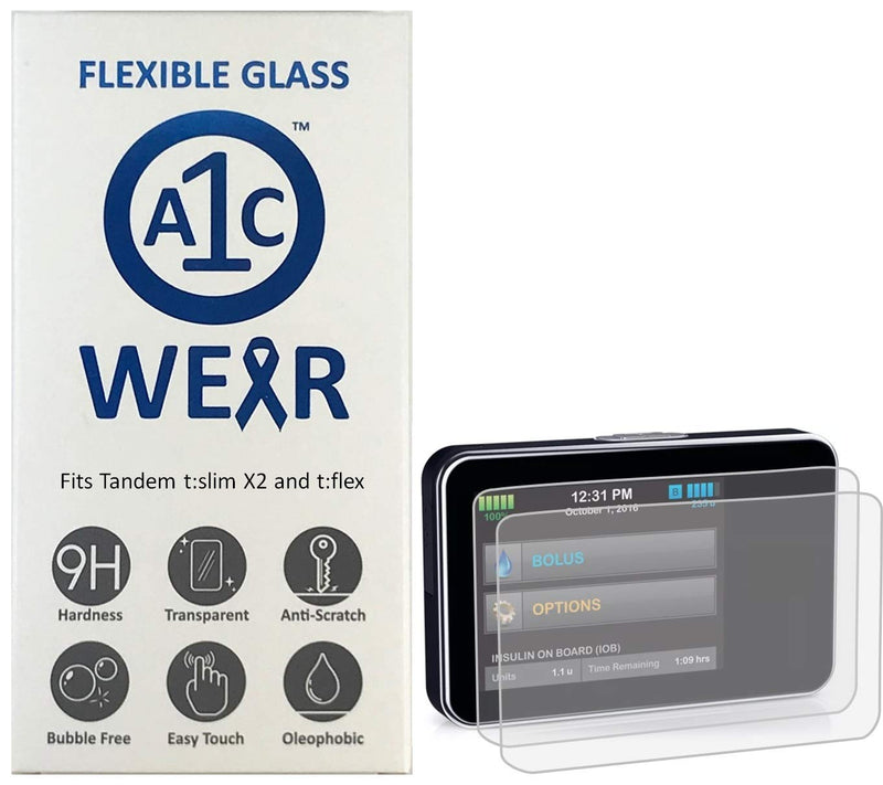 [Australia] - A1C WEAR - 9H Flexible Glass Screen Protector For Tandem tSlim X2 and tFlex Insulin Pumps - Won't Crack or Chip - Anti-Scratch Anti-Fingerprint - 2 Pack 