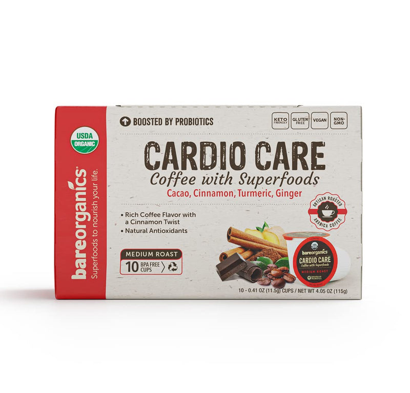 [Australia] - BareOrganics 13313 Cardio Care Coffee with Superfoods, Organic Probiotic Coffee, 10 Single Serve Cups 10 Count (Pack of 1) 