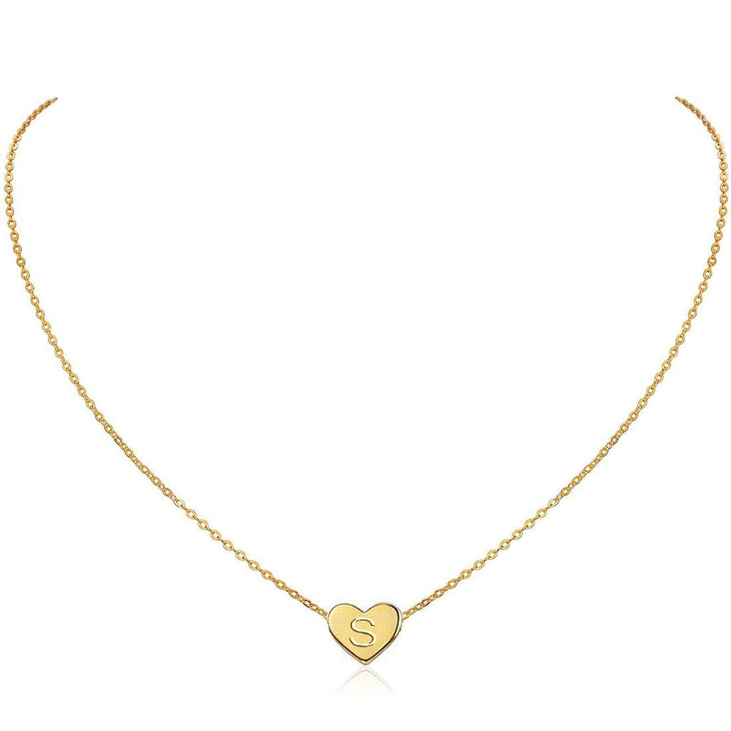 [Australia] - Glimmerst Heart Initial Necklace, 18K Gold Plated Stainless Steel Tiny Heart Letter Necklace Dainty Small Lovely Heart Pendant Personalized Name Necklace for Women Girls S 