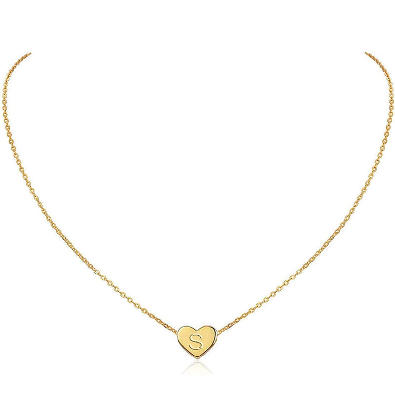 [Australia] - Glimmerst Heart Initial Necklace, 18K Gold Plated Stainless Steel Tiny Heart Letter Necklace Dainty Small Lovely Heart Pendant Personalized Name Necklace for Women Girls S 