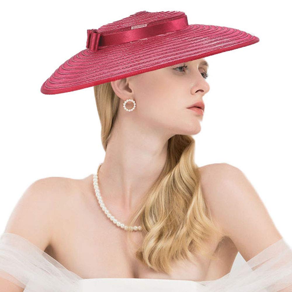 [Australia] - F FADVES Fascinators for Women Elegant Wide Brim Kentucky Derby Church Wedding Hat Red 