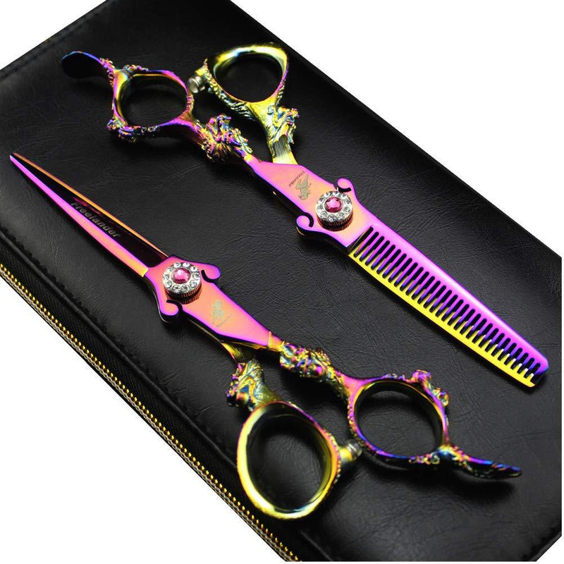 [Australia] - 6.0" Professional Japan 440C Hair Cutting Shears - Salon Hair Blending/Thinning/Texturizing Scissor for Barber or Home Use Rainbow 