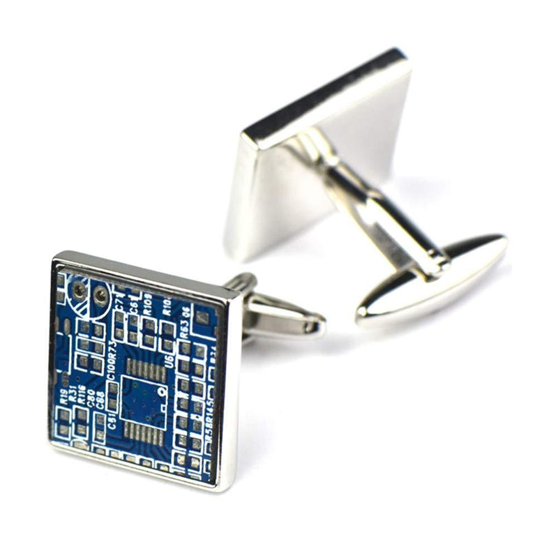 [Australia] - Upcycled Real Circuit Board Pieces Pair Cufflinks Blue 