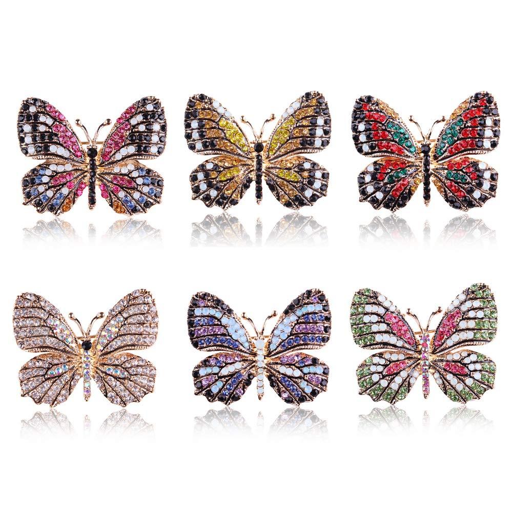 [Australia] - 6PCS Fashion Crystal Butterfly Brooch, Multi-Color Rhinestone Crystal Brooches Pins, Cute Animal Shape Corsages Brooches for Women Decoration 