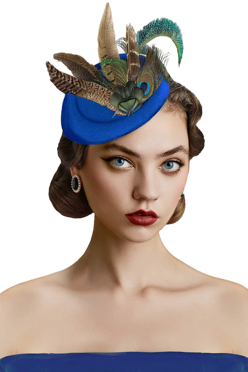 [Australia] - BABEYOND Fascinators Hat Derby Pillbox Hat Cocktail Tea Party Feather Headband Royal Blue 
