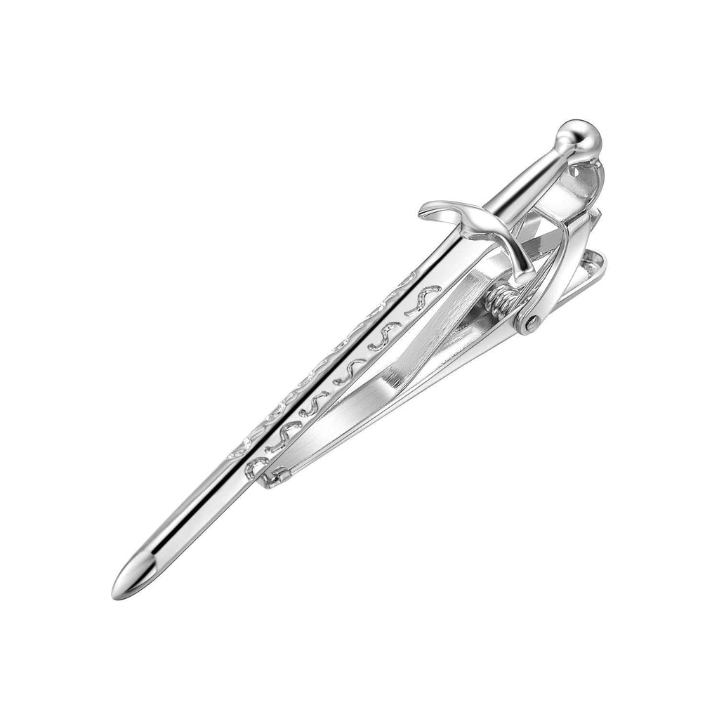 [Australia] - Yoursfs Silver Tie Bar Set Mens Special Shape Alloy Skinny Tie Clips Pins Texture Tie Clips 