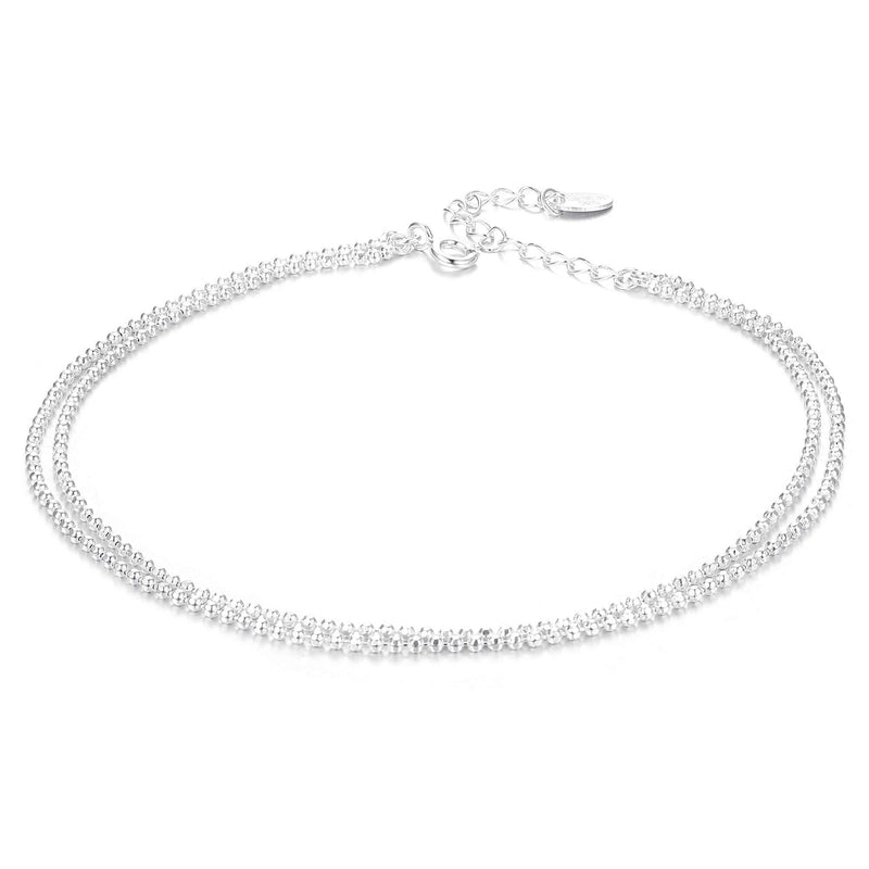 [Australia] - Sllaiss 925 Sterling Silver Tiny Bead Layered Anklet for Women Men Double Layered Chain Anklet Beach Foot Ankle Bracelet Adjustable Cute Bead Chain Link Summer Jewelry 
