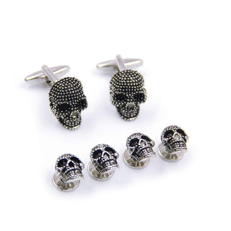 [Australia] - Black Skull Cufflinks and Dress Shirt Studs Set for Tuxedo Party Gift Accessories 