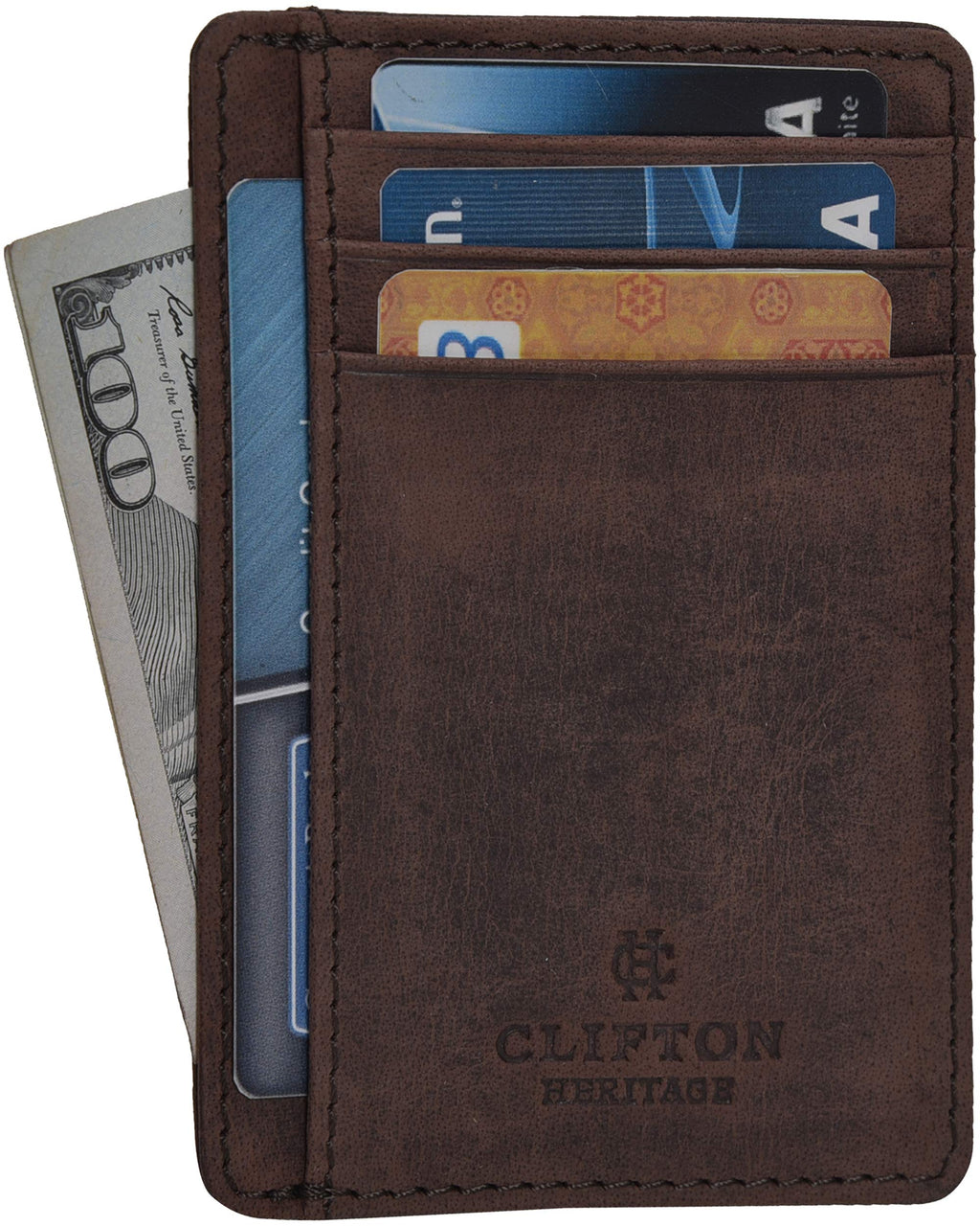[Australia] - Minimalist Wallets for Men & Women RFID Front Pocket Leather Card Holder Wallet Brown Hunter 