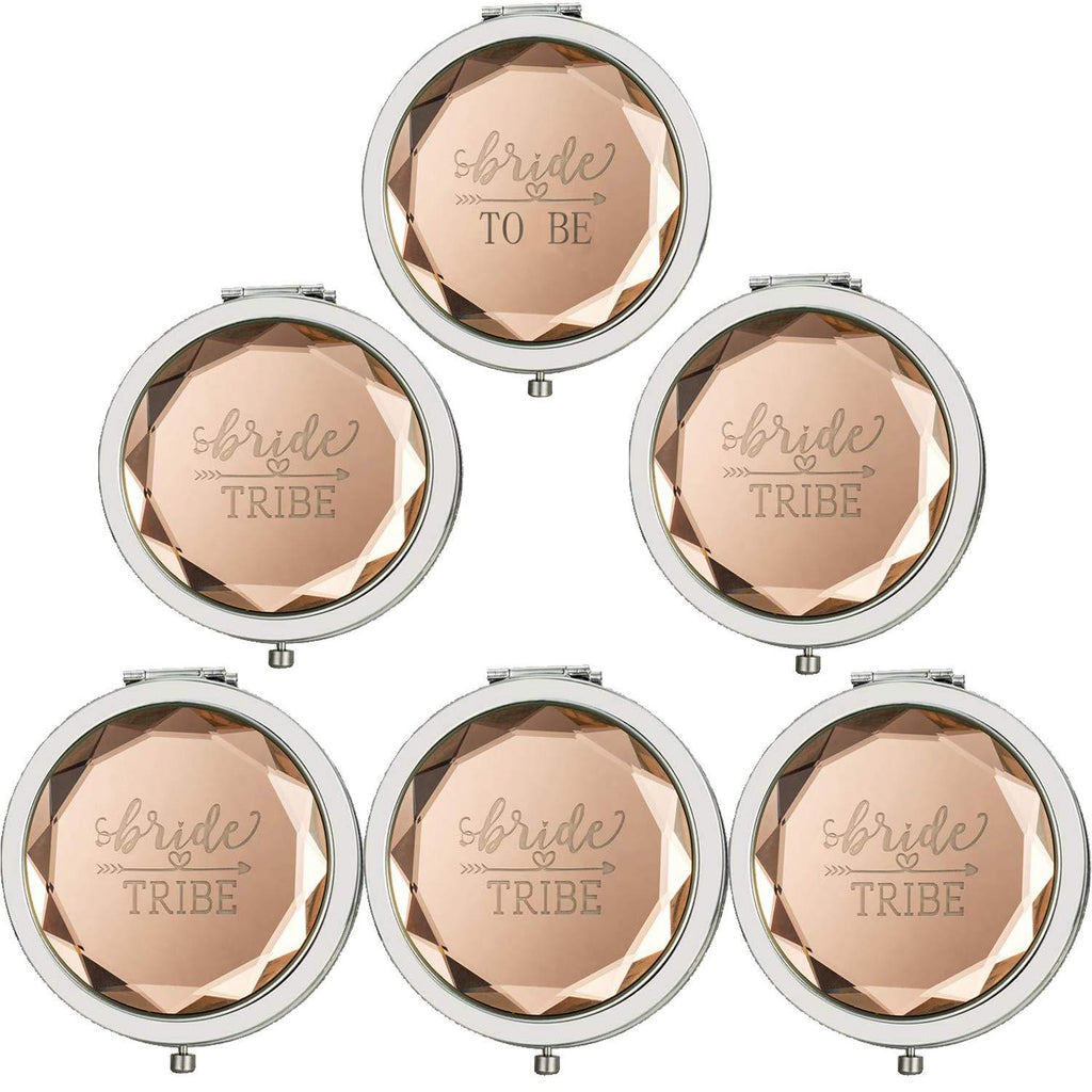 [Australia] - Cuterui Bridesmaid Gifts Bride Tribe Compact Makeup Mirrors for Bachelorette Bridal Shower Gifts(Pack of 6,Champagne) A.6 Champagne(1 Bride Tb/5 Bt) 