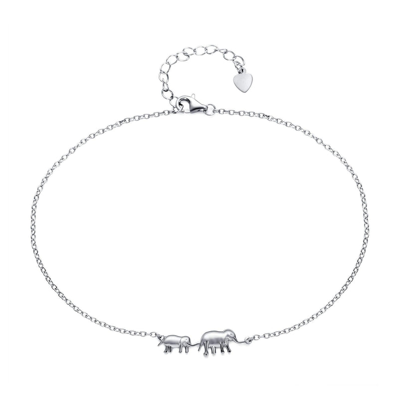 [Australia] - VENSERI 925 Sterling Silver Lucky Elephant Mother with Child Adjustable Ankle Bracelets for Women Best Friend Gifts 