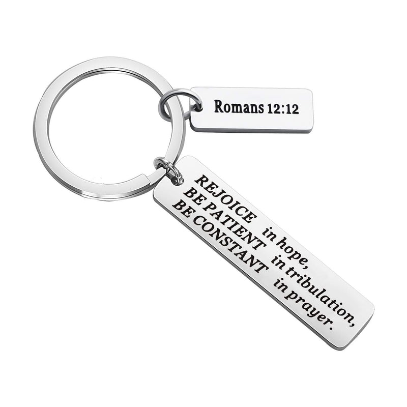 [Australia] - FUSTMW Christian Keychain Religious Gifts Bible Verse Jewelry Rejoice in Hope Be Constant in Prayer Romans 12:12 Scripture Key Chains Gifts silver 