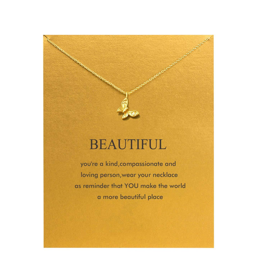 [Australia] - Baydurcan Friendship Anchor Compass Necklace Good Luck Elephant Pendant Chain Necklace with Message Card Gift Card Gold Butterfly 