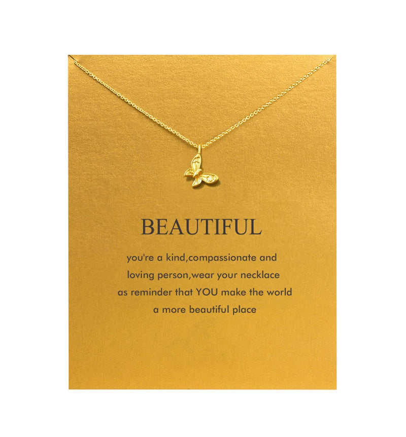 [Australia] - Baydurcan Friendship Anchor Compass Necklace Good Luck Elephant Pendant Chain Necklace with Message Card Gift Card Gold Butterfly 