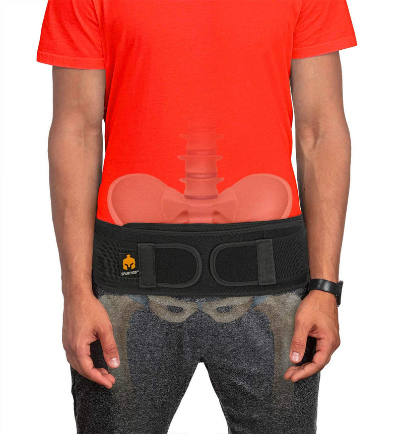 [Australia] - Sacroiliac Si Hip Belt by Sparthos - Relief from Si Joint, Sciatica, Pelvis, Lower Back Pain - Support Brace for Women and Men - for Sacral Nerve, Hip Loc Tilt Up Belts Braces (Black-REG) Regular (Fits Hip Size 30 in - 45 in) Black 