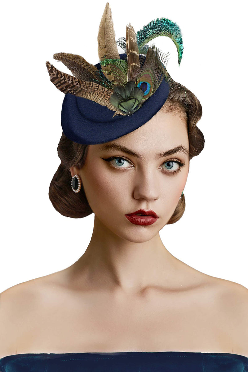 [Australia] - BABEYOND Fascinators Hat Derby Pillbox Hat Cocktail Tea Party Feather Headband Navy Blue 