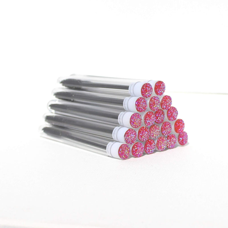 [Australia] - Pink Druzy Lash Extension Brush Wands | 20 Pack | Black Spoolie Brush in Test Tube with Sparkly Pink Druzy Jewel Cabochon on Lid Disposable Mascara Wand 