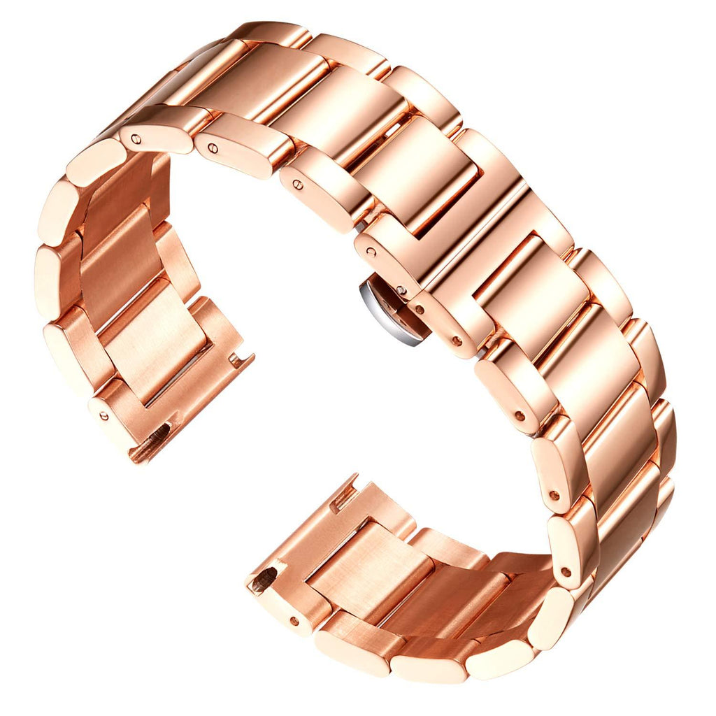 [Australia] - BINLUN Stainless Steel Watch Bracelets Replacement Metal Watch Band Polished Matte Brushed Finish Solid Strap for Men Women's Watch 16mm/18mm/20mm/21mm/22mm/23mm/24mm/26mm with Butterfly Buckle Polished Rose Gold 