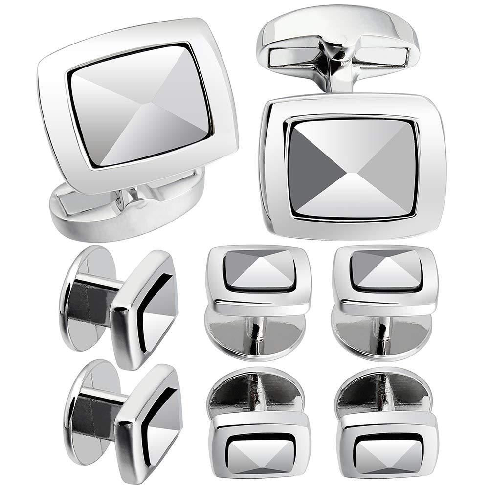 [Australia] - HAWSON Cufflinks and Studs for Men-Fashion Mens Stone Cufflinks and Tuxedo Shirt Studs Set for Regular Weeding Business Accessories Grey Stone 