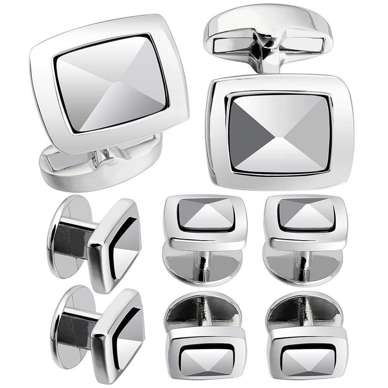 [Australia] - HAWSON Cufflinks and Studs for Men-Fashion Mens Stone Cufflinks and Tuxedo Shirt Studs Set for Regular Weeding Business Accessories Grey Stone 