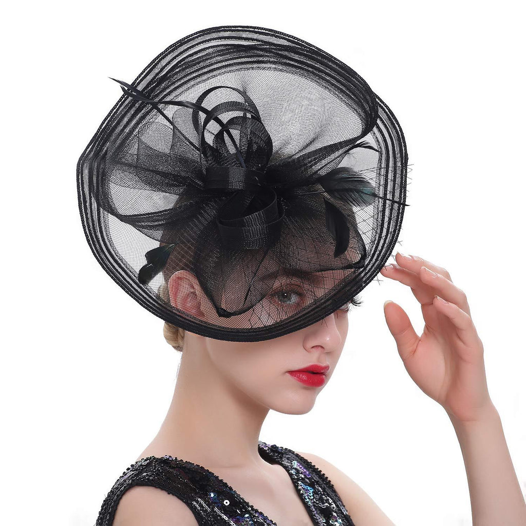 [Australia] - SLSHJY Fascinators Hats Tea Party Headwear Kentucky Derby Hats Wedding Cocktail Mesh Flower Hair Clip for Women D-black 