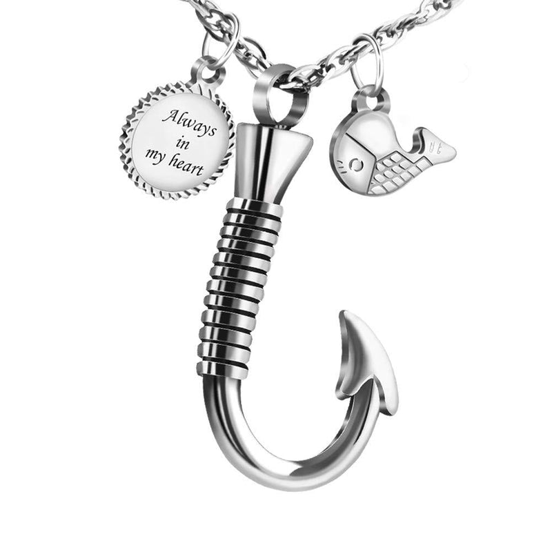 [Australia] - Dletay Fish Hook Cremation Necklace for Ashes Memorial Pendant Stainless Steel Keepsake Jewelry Silver 
