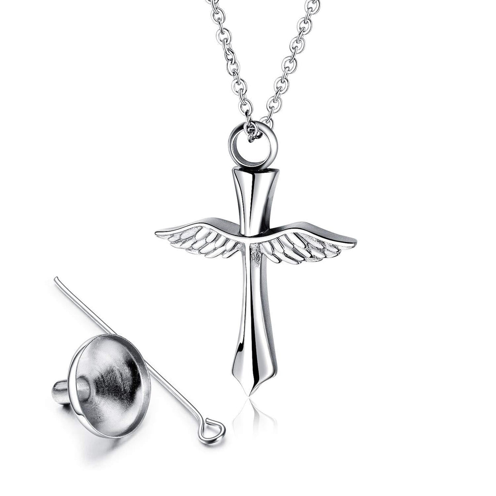 [Australia] - Felicelia Cremation Jewelry Stainless Steel Angel Wings Cross Pendant Urn Necklace for Ashes Keepsake Memorial Gift 