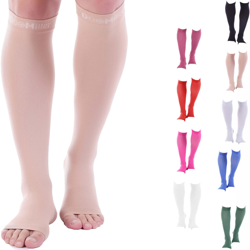 [Australia] - Doc Miller Open Toe Compression Socks 1 Pair 15-20 mmHg Firm Support Skin/Nude Large Tall 