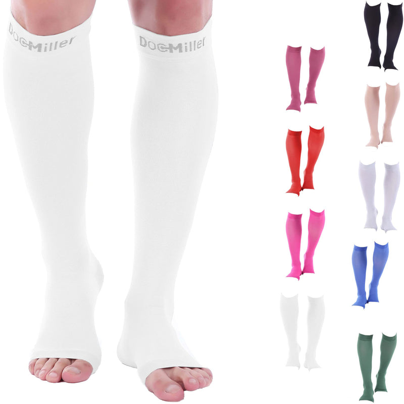 [Australia] - Doc Miller Open Toe Compression Socks 1 Pair 15-20 mmHg Firm Support White Large Tall 