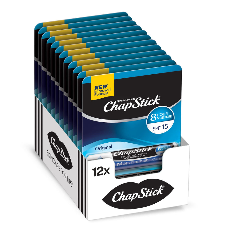 [Australia] - ChapStick Moisturizer Original Lip Balm Tubes, SPF 15 and Skin Protectant - 0.15 Oz (Pack of 12) 12 Count (Pack of 1) 