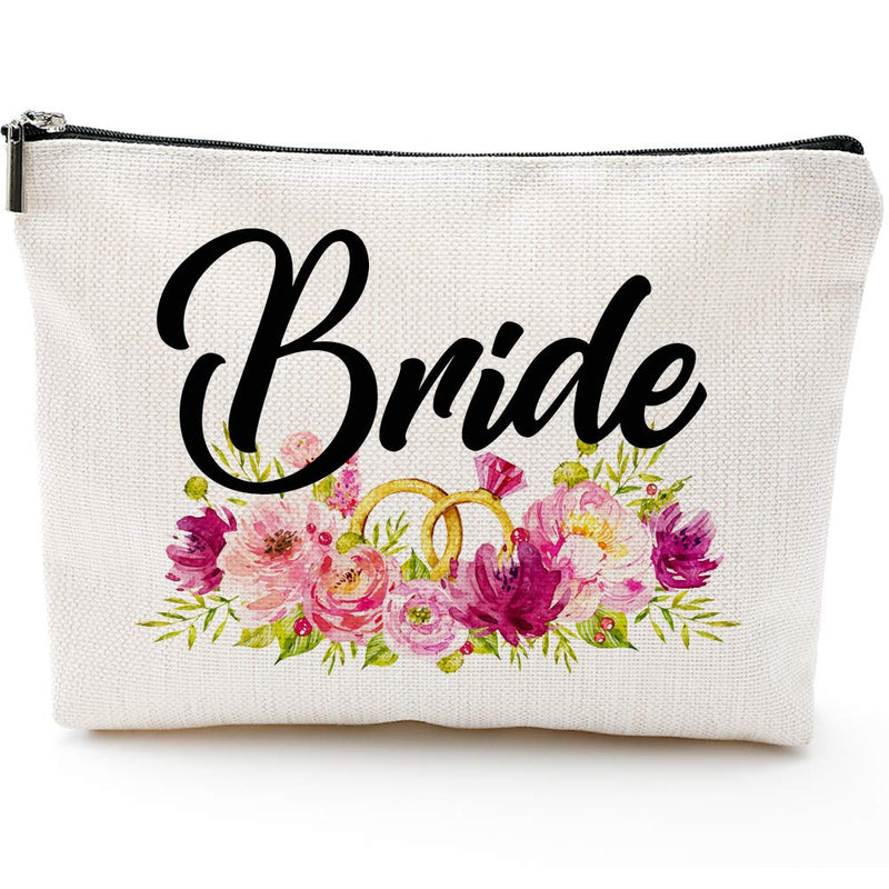 [Australia] - Bride Makeup Bag With Rose, Miss To Mrs, Bridal Shower, Engagement Gift, Bride Gift, Bride Cosmetic Bag, Engagement Gift, Bride Cotton and linen Gift Bag 