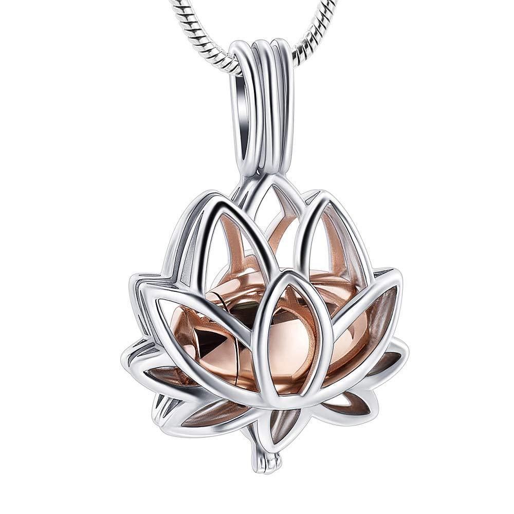 [Australia] - Cremation Jewelry Urn Pendant Necklace with Hollow Urn Cremation Jewelry for Ashes Lotus Flower Shape RoseGold lotus 